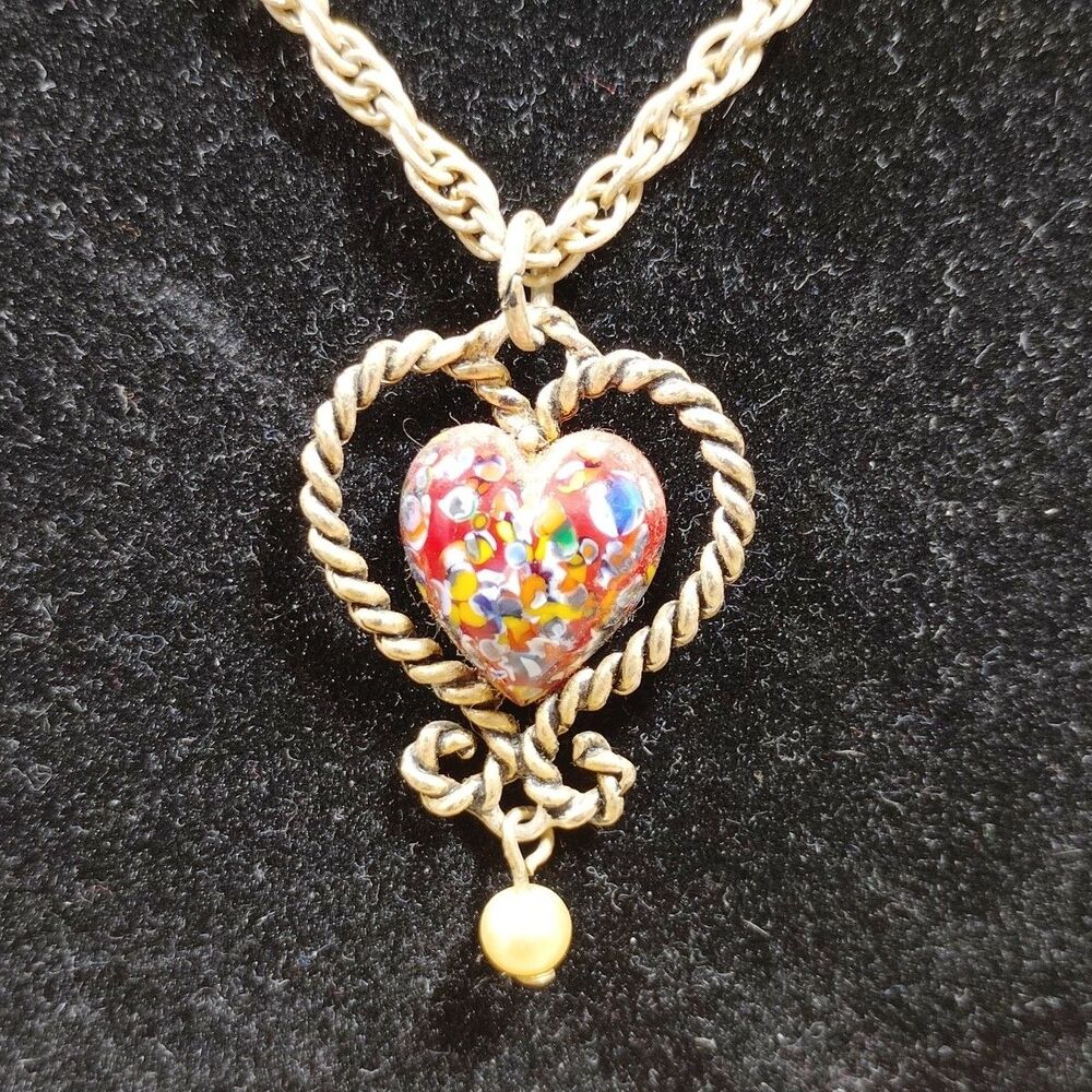 Vintage Sarah Coventry Necklace Gold Tone Signed Costume Heart Drop Pendant
